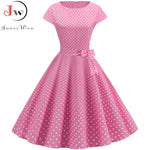Load image into Gallery viewer, Women Summer Dresses Robe Vintage 1950s 60s Pin Up Big Swing Party Work Wear Rockabilly Dress White Polka Dot Vestidos