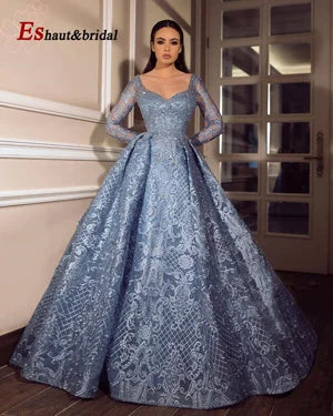 Elegant Dubai Muslim Evening Dress for Women 2026 Long Sleeves Aline V-Neck Lace Wedding Prom Formal Party Gowns Customized