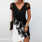 Load image into Gallery viewer, Elegant Dresses for Women V Neck Lace Sleeves Short Dress Women Spring Summer Sexy Ladies Short Sleeve Black Party Dress 2022