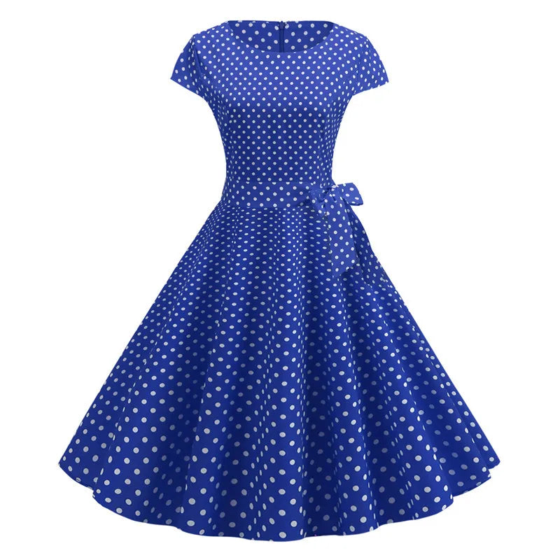 Women Summer Dresses Robe Vintage 1950s 60s Pin Up Big Swing Party Work Wear Rockabilly Dress White Polka Dot Vestidos