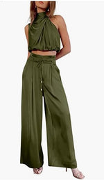 Load image into Gallery viewer, Women's 2-Piece Suit 2023 Summer Fashion Casual Sleeveless Boat Neck Crop Top Wide-Leg Pants
