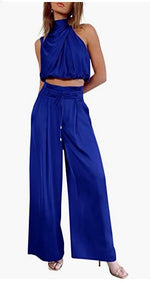 Load image into Gallery viewer, Women's 2-Piece Suit 2023 Summer Fashion Casual Sleeveless Boat Neck Crop Top Wide-Leg Pants