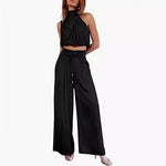 Load image into Gallery viewer, Women's 2-Piece Suit 2023 Summer Fashion Casual Sleeveless Boat Neck Crop Top Wide-Leg Pants