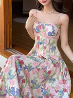 Load image into Gallery viewer, 2024 New retro floral strap dress women's summer fairy beach dress high-grade mid-length dress elegant all-match
