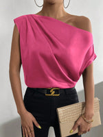 Load image into Gallery viewer, 2026 Spring Solid Color Satin Imitation Silk Irregular Off-Shoulder One-Neck Pullover Sleeveless Shirt for Women European and American Fashion