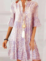 Load image into Gallery viewer, 2023 New Summer Style Amazon European and American Clothing Cross-Border Export V Neck Loose Three-Quarter Sleeve Printed Dress for Women