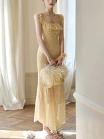 Load image into Gallery viewer, Midsummer Oil Painting Series &amp; High-set Oblique Cut Mid-length French Printed Sling dress