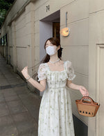 Load image into Gallery viewer, Gentle Floral Dress for Women, Summer 2026 New Chiffon Seaside Vacation First Love Dress, Puff Sleeve Long Dress