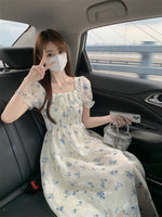 Load image into Gallery viewer, Gentle Floral Dress for Women, Summer 2026 New Chiffon Seaside Vacation First Love Dress, Puff Sleeve Long Dress