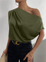 Load image into Gallery viewer, 2026 Spring Solid Color Satin Imitation Silk Irregular Off-Shoulder One-Neck Pullover Sleeveless Shirt for Women European and American Fashion