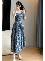 Load image into Gallery viewer, 2024 New retro floral strap dress women's summer fairy beach dress high-grade mid-length dress elegant all-match