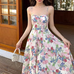 Load image into Gallery viewer, 2024 New retro floral strap dress women's summer fairy beach dress high-grade mid-length dress elegant all-match