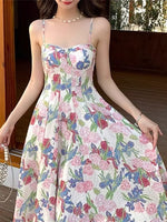 Load image into Gallery viewer, 2024 New retro floral strap dress women's summer fairy beach dress high-grade mid-length dress elegant all-match