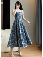 Load image into Gallery viewer, 2024 New retro floral strap dress women's summer fairy beach dress high-grade mid-length dress elegant all-match