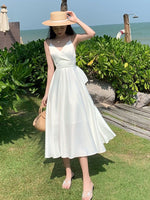 Load image into Gallery viewer, Sanya Travel Wear Internet Popular Sling Backless dress Summer Slim White Fairy Dress Seaside Holiday Beach Dress