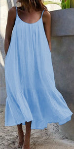 Load image into Gallery viewer, 2024 Summer European and American New Ruffled Solid Color Long Dress Sleeveless Loose Thin Shoulder Strap Dress Summer dress