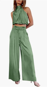 Load image into Gallery viewer, Women's 2-Piece Suit 2023 Summer Fashion Casual Sleeveless Boat Neck Crop Top Wide-Leg Pants