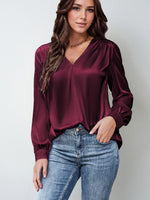 Load image into Gallery viewer, 2026 Amazon Hot-Selling Women's Clothing Satin Pleated Long-Sleeve Top V-Neck Casual Loose Satin Commuter Shirt