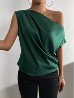 Load image into Gallery viewer, 2026 Spring Solid Color Satin Imitation Silk Irregular Off-Shoulder One-Neck Pullover Sleeveless Shirt for Women European and American Fashion