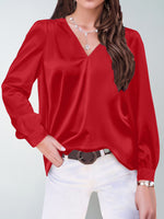 Load image into Gallery viewer, 2026 Amazon Hot-Selling Women's Clothing Satin Pleated Long-Sleeve Top V-Neck Casual Loose Satin Commuter Shirt