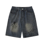 Load image into Gallery viewer, Cross-Border Popular Source | Hand-Painted Spider Denim Shorts Men's Summer Loose Retro Distressed Blue Straight-Leg Trousers