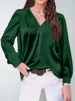 Load image into Gallery viewer, 2026 Amazon Hot-Selling Women's Clothing Satin Pleated Long-Sleeve Top V-Neck Casual Loose Satin Commuter Shirt