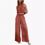 Load image into Gallery viewer, Women's 2-Piece Suit 2023 Summer Fashion Casual Sleeveless Boat Neck Crop Top Wide-Leg Pants