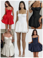 Load image into Gallery viewer, European and American sexy women's lace stitching suspender skirt tight waist backless small skirt pure desire style white dress women