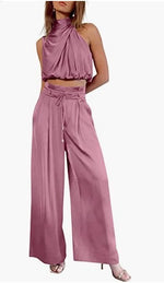 Load image into Gallery viewer, Women's 2-Piece Suit 2023 Summer Fashion Casual Sleeveless Boat Neck Crop Top Wide-Leg Pants