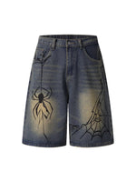 Load image into Gallery viewer, Cross-Border Popular Source | Hand-Painted Spider Denim Shorts Men's Summer Loose Retro Distressed Blue Straight-Leg Trousers