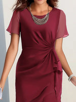 Load image into Gallery viewer, Cross-border independent station new 2025 summer dress stitching chiffon crew neck short sleeve dress