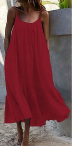 Load image into Gallery viewer, 2024 Summer European and American New Ruffled Solid Color Long Dress Sleeveless Loose Thin Shoulder Strap Dress Summer dress
