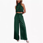 Load image into Gallery viewer, Women's 2-Piece Suit 2023 Summer Fashion Casual Sleeveless Boat Neck Crop Top Wide-Leg Pants
