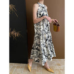 Load image into Gallery viewer, French Ink Print Sling dress Summer 2024 New Elegant Cool Beach Seaside Holiday Midi Dress