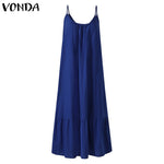 Load image into Gallery viewer, 2024 Summer European and American New Ruffled Solid Color Long Dress Sleeveless Loose Thin Shoulder Strap Dress Summer dress