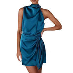 Load image into Gallery viewer, Spring 2024 Women's Short Formal Satin Dress Summer Sleeveless Collar Lace Up Waist Cocktail Party