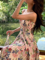 Load image into Gallery viewer, 2024 New retro floral strap dress women's summer fairy beach dress high-grade mid-length dress elegant all-match