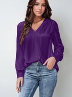 Load image into Gallery viewer, 2026 Amazon Hot-Selling Women's Clothing Satin Pleated Long-Sleeve Top V-Neck Casual Loose Satin Commuter Shirt