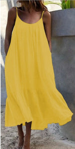 Load image into Gallery viewer, 2024 Summer European and American New Ruffled Solid Color Long Dress Sleeveless Loose Thin Shoulder Strap Dress Summer dress