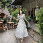 Load image into Gallery viewer, Gentle Floral Dress for Women, Summer 2026 New Chiffon Seaside Vacation First Love Dress, Puff Sleeve Long Dress