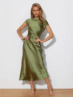 Load image into Gallery viewer, European and American Cross-Border Women's Clothing New Solid Color High-End Satin Slim One-Shoulder Sexy Backless Fishtail Dress