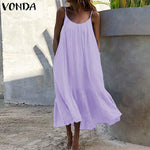 Load image into Gallery viewer, 2024 Summer European and American New Ruffled Solid Color Long Dress Sleeveless Loose Thin Shoulder Strap Dress Summer dress