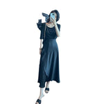 Load image into Gallery viewer, 2024 Summer New Fashion Elegant All-match Slim Shoulder Half-sleeve T-shirt Draped Double Split Umbrella Skirt Two-piece Set