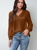 Load image into Gallery viewer, 2026 Amazon Hot-Selling Women's Clothing Satin Pleated Long-Sleeve Top V-Neck Casual Loose Satin Commuter Shirt