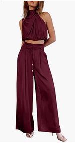 Load image into Gallery viewer, Women's 2-Piece Suit 2023 Summer Fashion Casual Sleeveless Boat Neck Crop Top Wide-Leg Pants