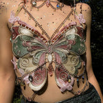 Load image into Gallery viewer, ins European and American cross-border fashion embroidered butterfly stitching metal crystal ornaments ultra-short sling