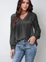 Load image into Gallery viewer, 2026 Amazon Hot-Selling Women's Clothing Satin Pleated Long-Sleeve Top V-Neck Casual Loose Satin Commuter Shirt
