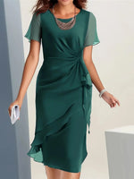 Load image into Gallery viewer, Cross-border independent station new 2025 summer dress stitching chiffon crew neck short sleeve dress