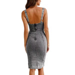 Load image into Gallery viewer, New European and American Cross-Border Amazon U-Neck Distressed Casual Style Suspender Dress Denim Dress 6336