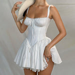 Load image into Gallery viewer, European and American sexy women's lace stitching suspender skirt tight waist backless small skirt pure desire style white dress women